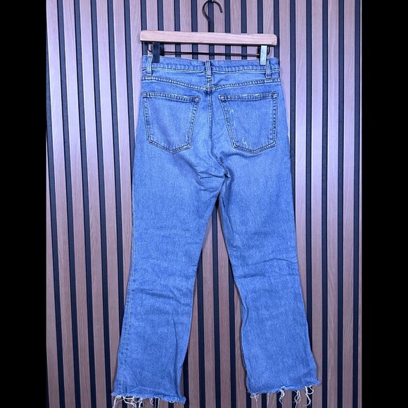 Reformation Jeans 25 Womens Blue Straight Frayed Distressed High Rise Ankle - Picture 2 of 9